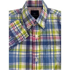 Tailorbyrd Boys Green Blue‎ Pink Plaid Stretch Button Down Shirt Size 10